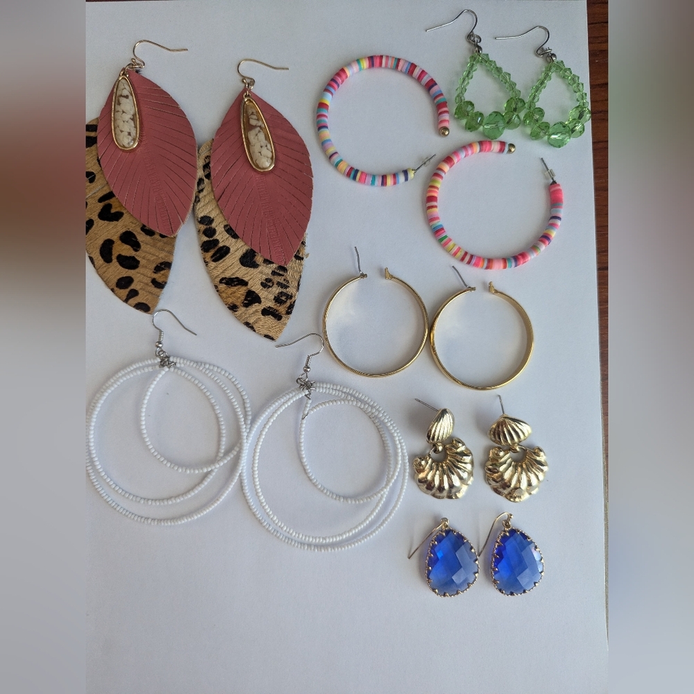 Multi-Pair Women’s Earring Set — Gold Tone, White, Pink & Blue Styles